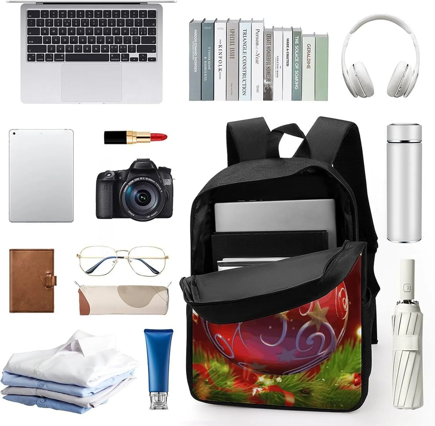 Laptop Backpack for Men 17 Inch Xmas Ball Work Casual Backpack Lightweight Travel Shoulder Bag