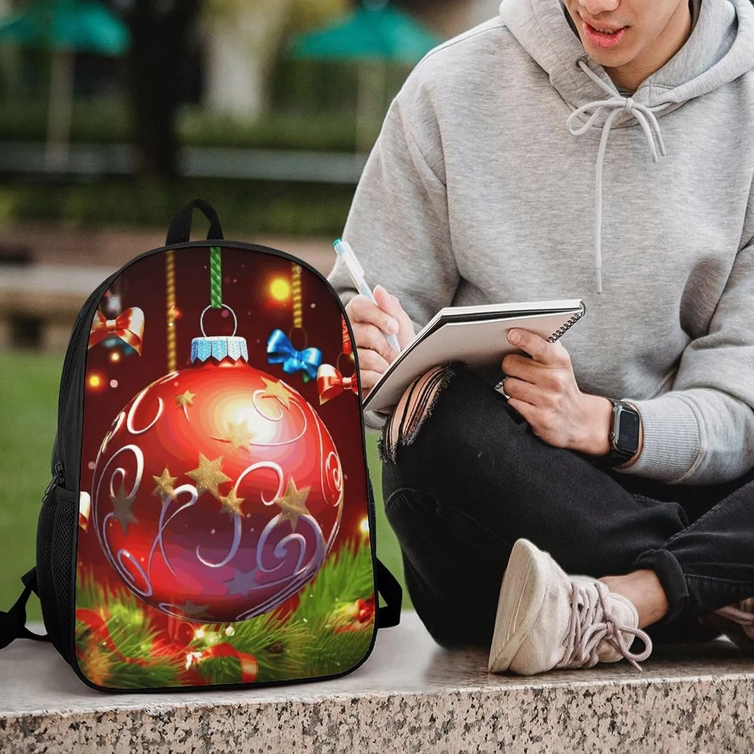 Laptop Backpack for Men 17 Inch Xmas Ball Work Casual Backpack Lightweight Travel Shoulder Bag