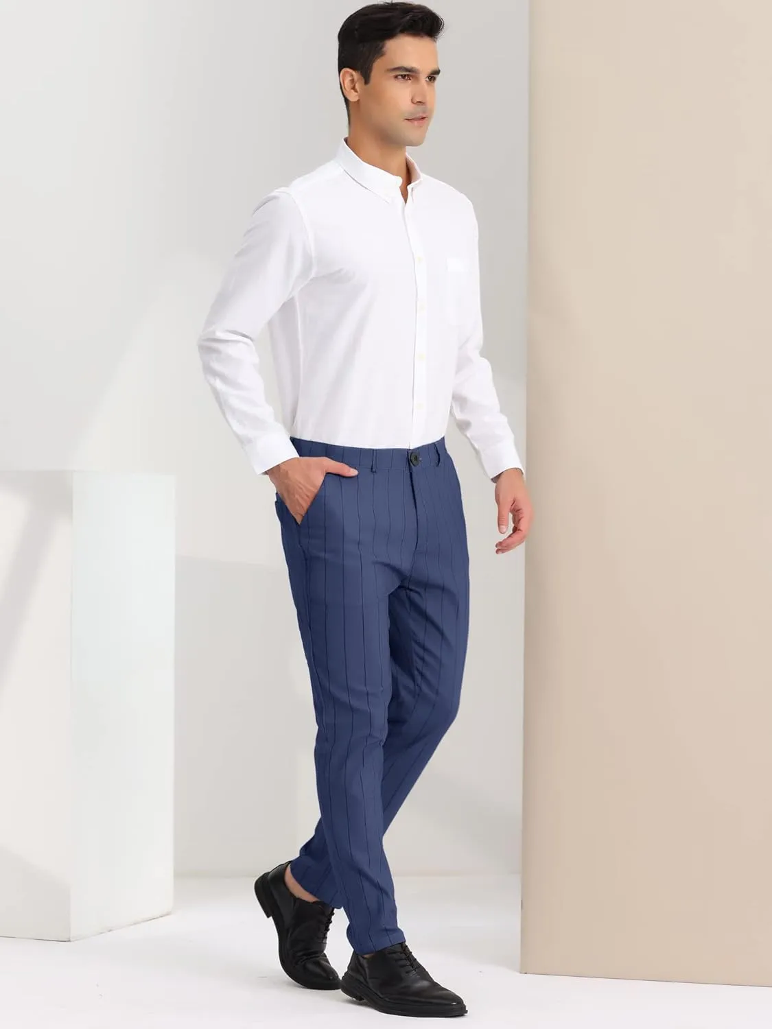 Lars Amadeus Men's Casual Striped Dress Pants Slim Fit Flat Front Contrast Color Skinny Trousers