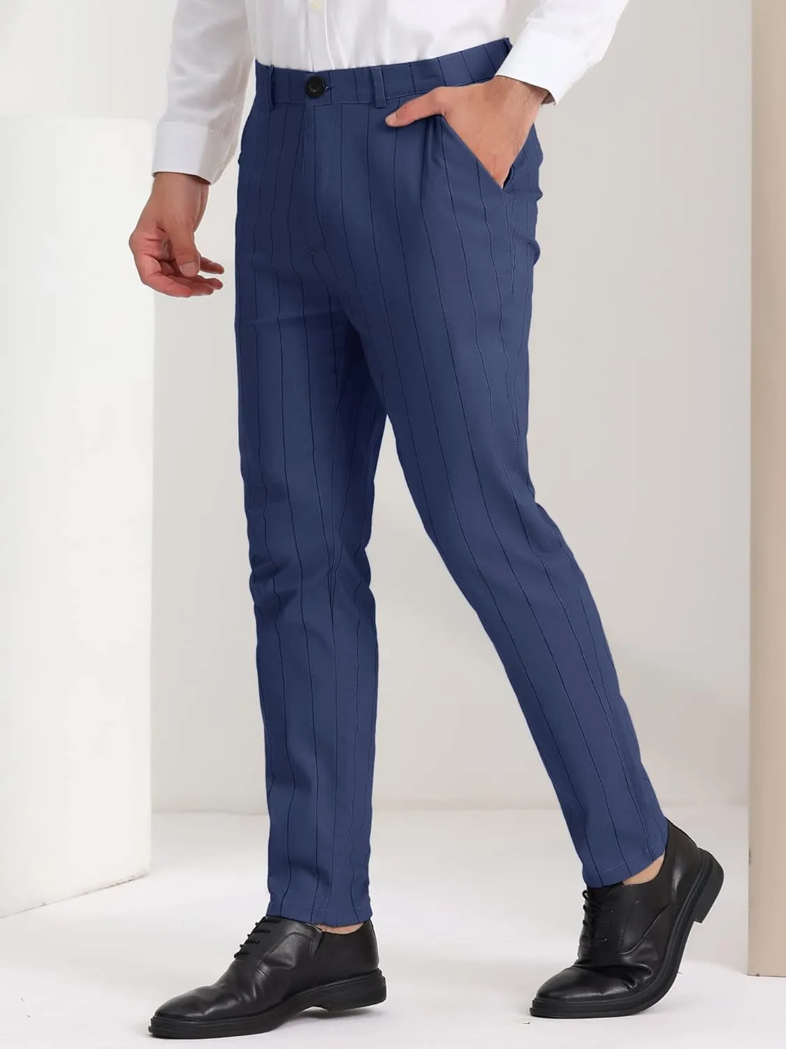 Lars Amadeus Men's Casual Striped Dress Pants Slim Fit Flat Front Contrast Color Skinny Trousers