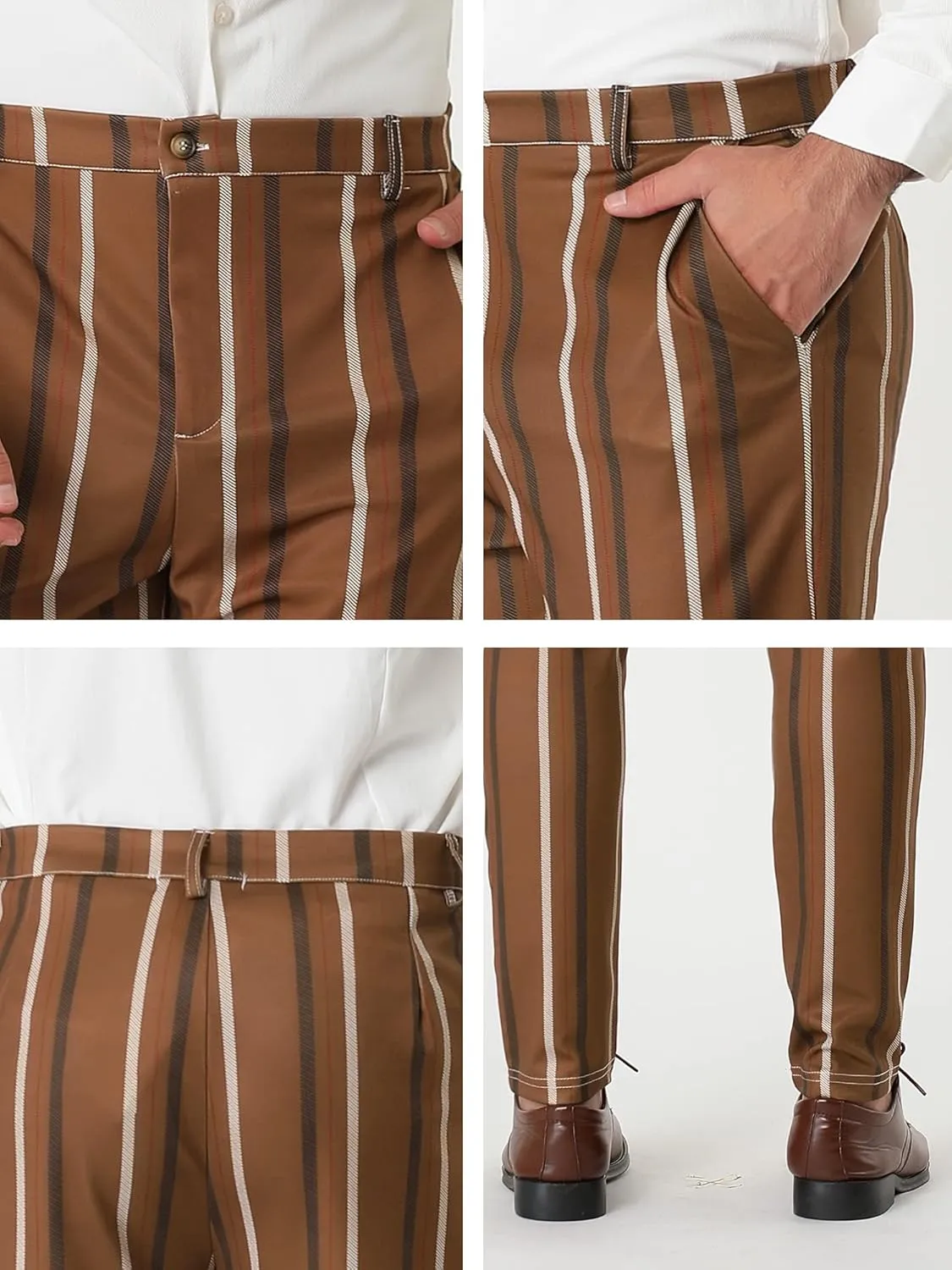 Lars Amadeus Men's Casual Striped Dress Pants Slim Fit Flat Front Contrast Color Skinny Trousers