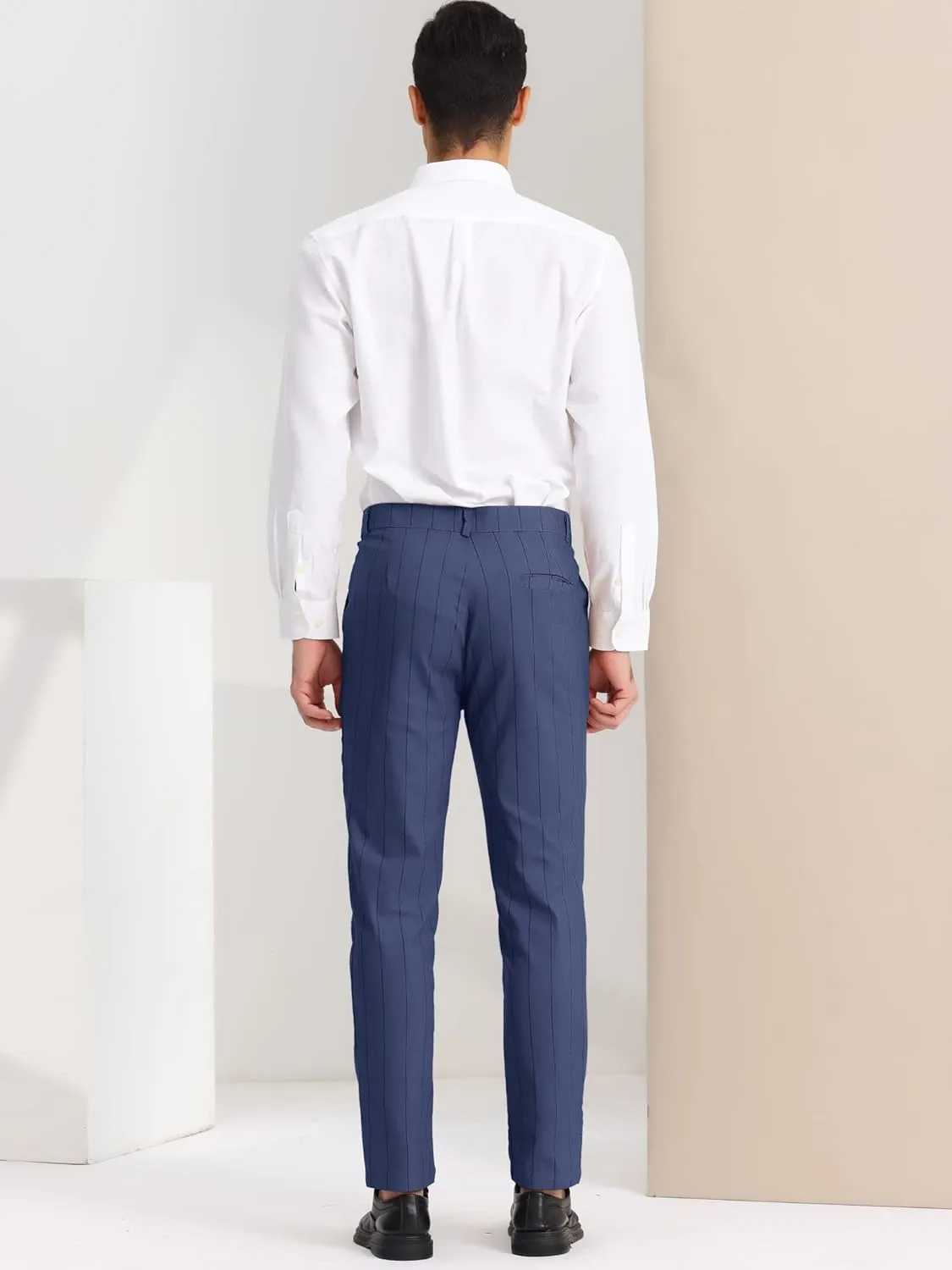 Lars Amadeus Men's Casual Striped Dress Pants Slim Fit Flat Front Contrast Color Skinny Trousers