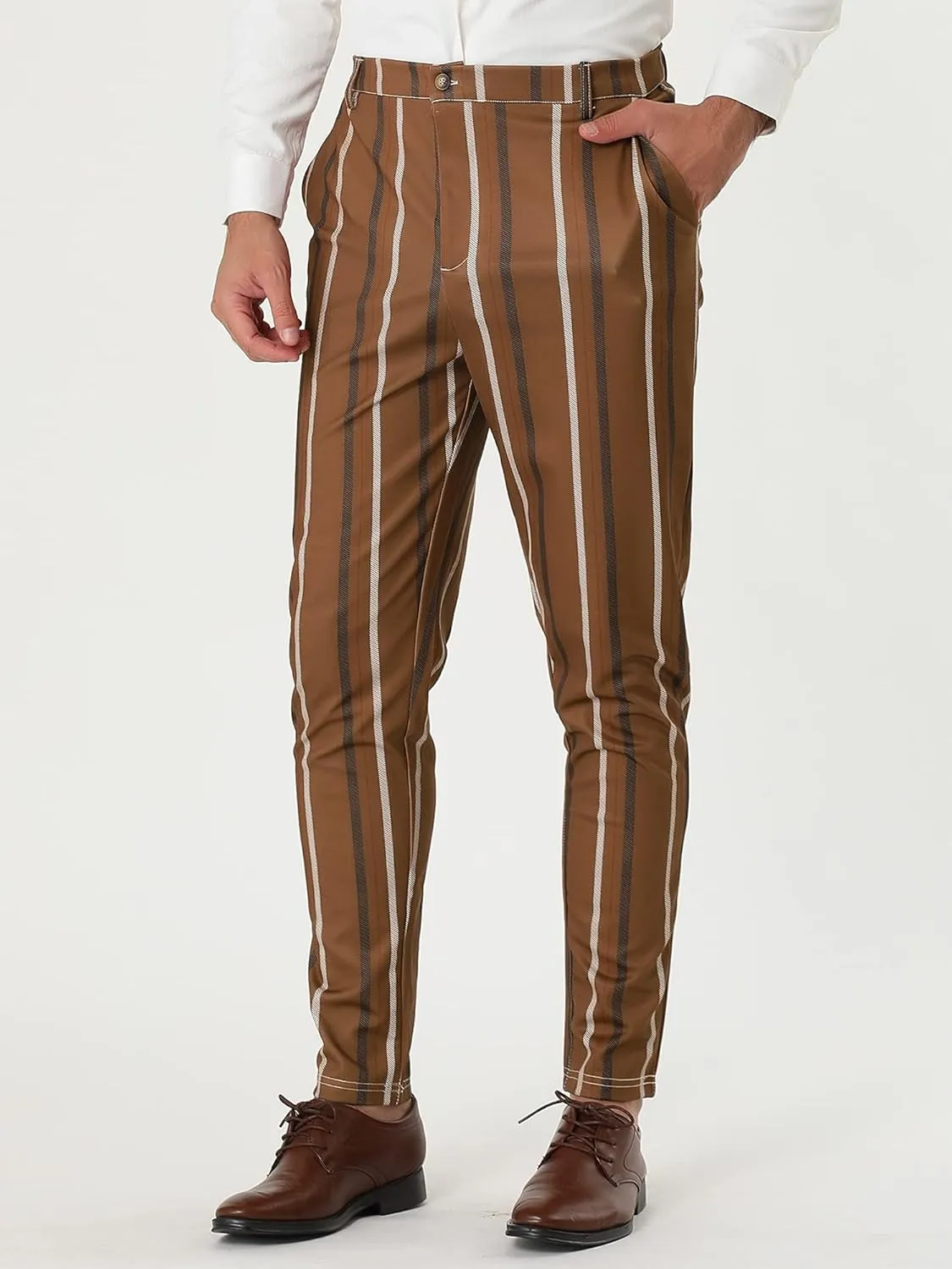 Lars Amadeus Men's Casual Striped Dress Pants Slim Fit Flat Front Contrast Color Skinny Trousers