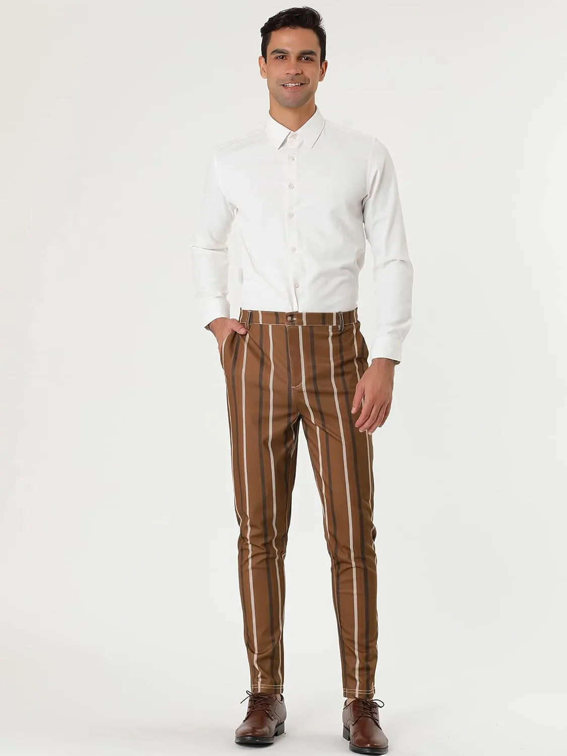 Lars Amadeus Men's Casual Striped Dress Pants Slim Fit Flat Front Contrast Color Skinny Trousers