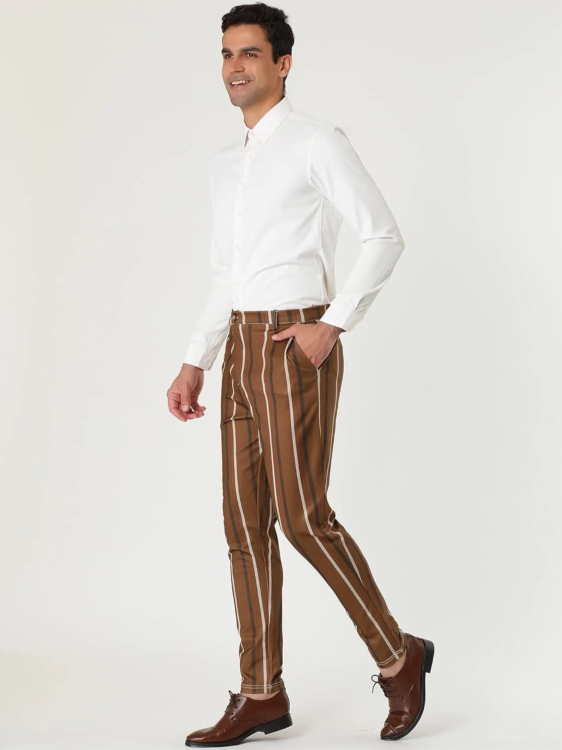 Lars Amadeus Men's Casual Striped Dress Pants Slim Fit Flat Front Contrast Color Skinny Trousers
