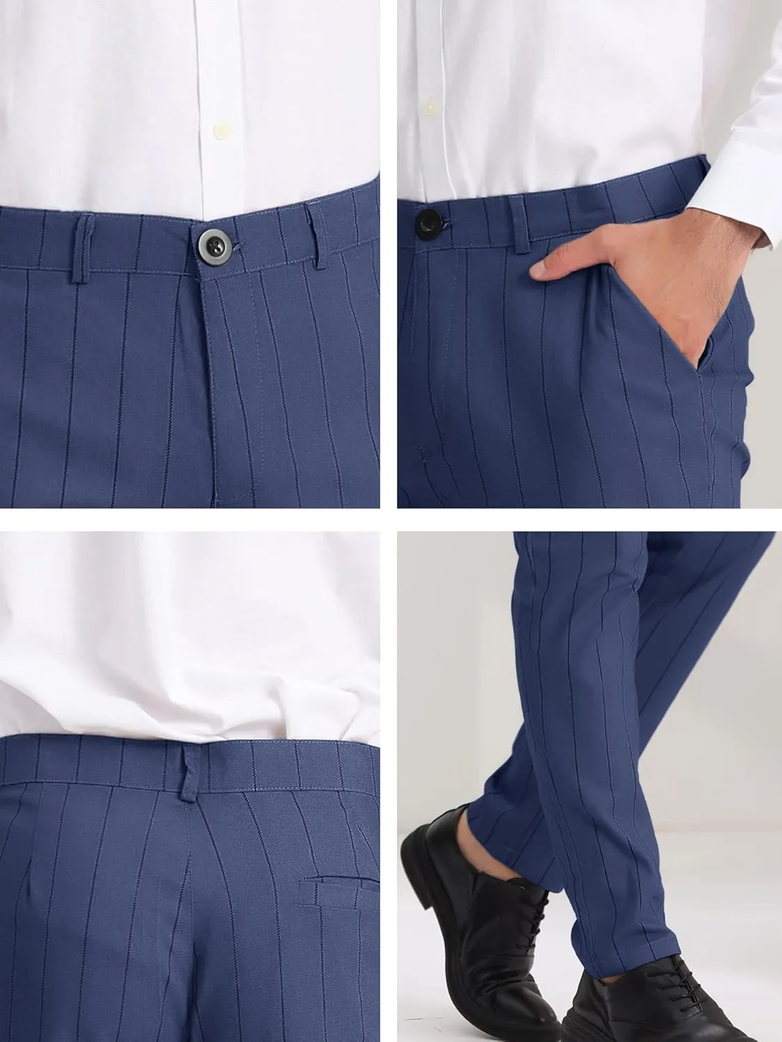 Lars Amadeus Men's Casual Striped Dress Pants Slim Fit Flat Front Contrast Color Skinny Trousers