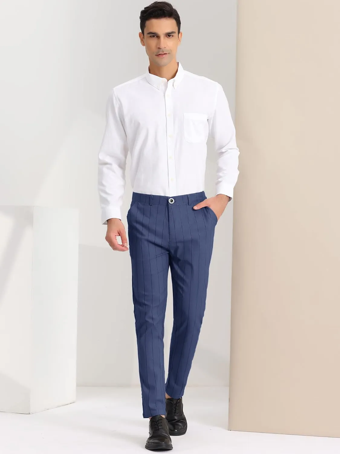 Lars Amadeus Men's Casual Striped Dress Pants Slim Fit Flat Front Contrast Color Skinny Trousers