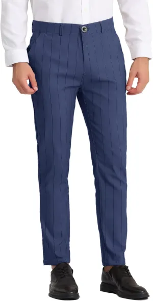 Lars Amadeus Men's Casual Striped Dress Pants Slim Fit Flat Front Contrast Color Skinny Trousers