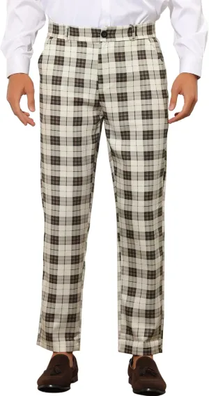 Lars Amadeus Plaid Suit Pants for Men's Straight Fit Casual Checked Pattern Trousers