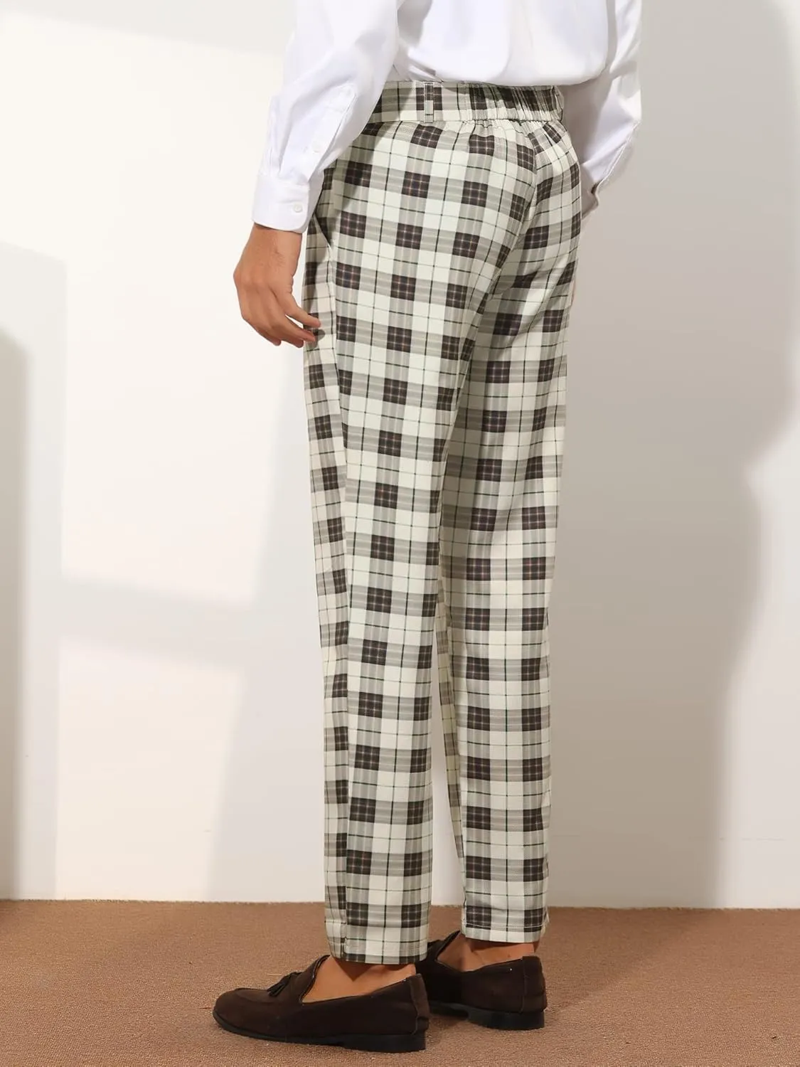 Lars Amadeus Plaid Suit Pants for Men's Straight Fit Casual Checked Pattern Trousers