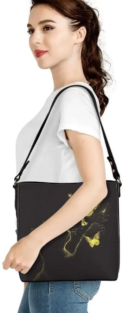 Leather Bucket Bag for Women Soft Tote Bag Crossbody Handbag Travel Shopping Business Work Casual Tote with Pockets