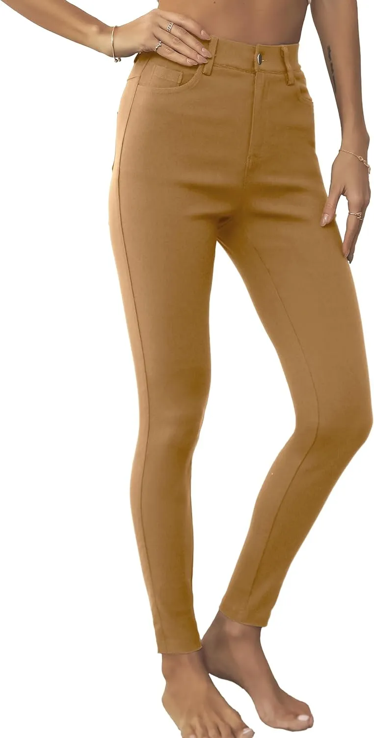 levaca Womens Jeggings High Waist Skinny Casual Work Pants Slim Pencil Trousers with Pockets