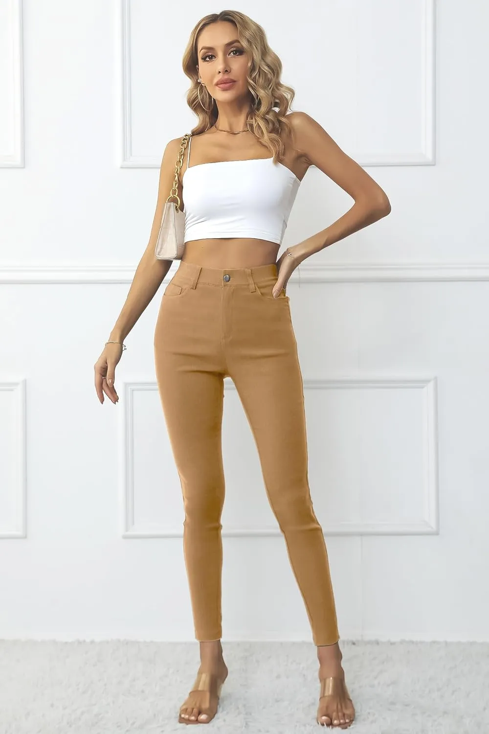 levaca Womens Jeggings High Waist Skinny Casual Work Pants Slim Pencil Trousers with Pockets