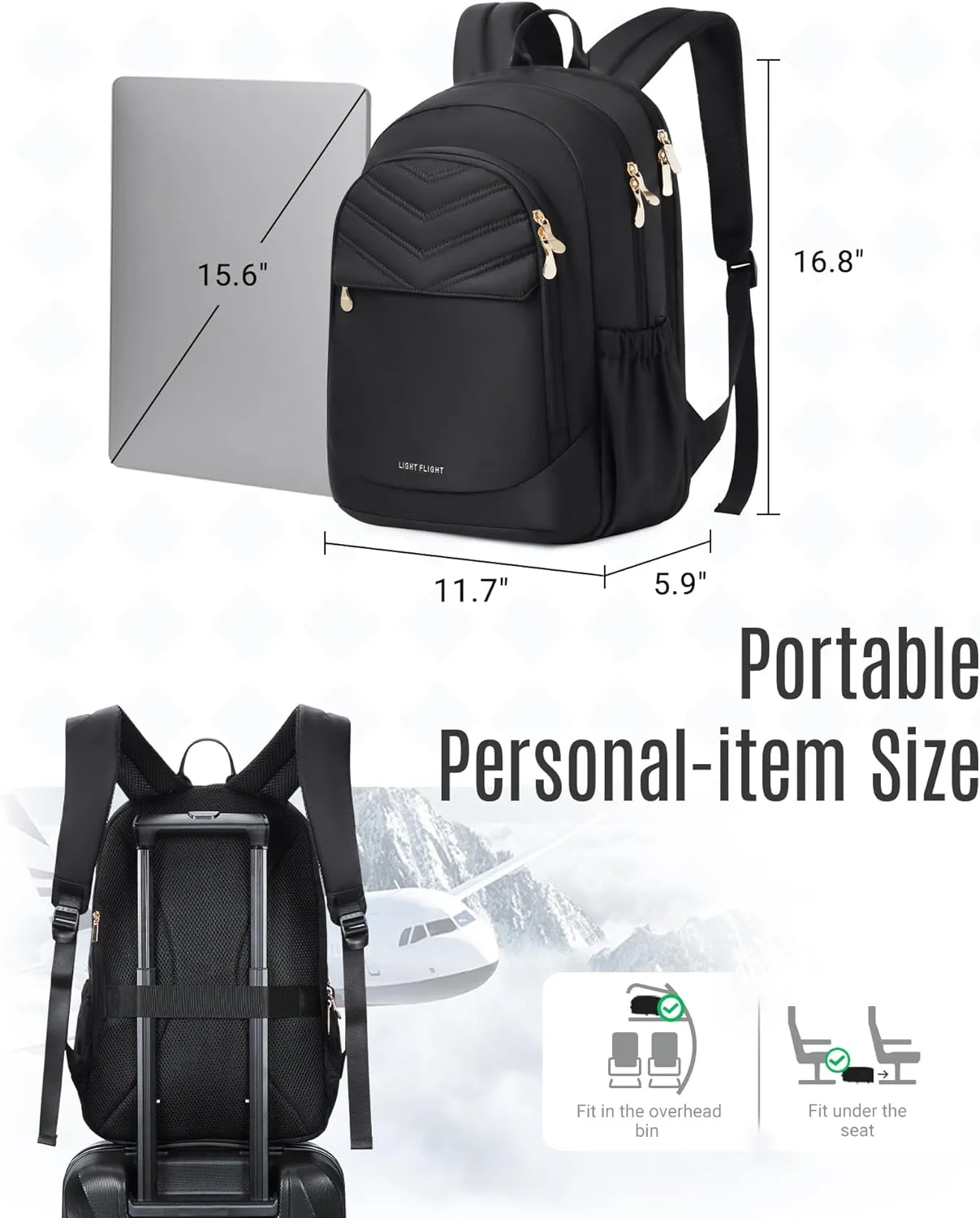 LIGHT FLIGHT Travel Backpack for Women, 15.6" Laptop Backpack with USB Charging Hole, Water Resistant, Large Capacity, Black Daypack for College, Work, Casual Computer Bags, Blue