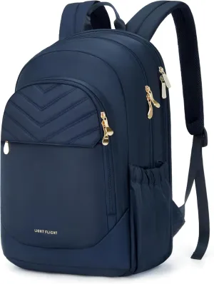 LIGHT FLIGHT Travel Backpack for Women, 15.6" Laptop Backpack with USB Charging Hole, Water Resistant, Large Capacity, Black Daypack for College, Work, Casual Computer Bags, Blue