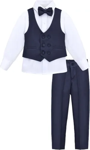 Lilax Toddler & Little Boys Suit Set, Formal Suit Vest, White Dress Shirt, Dress Pants and Bowtie 4 Piece Suit Set