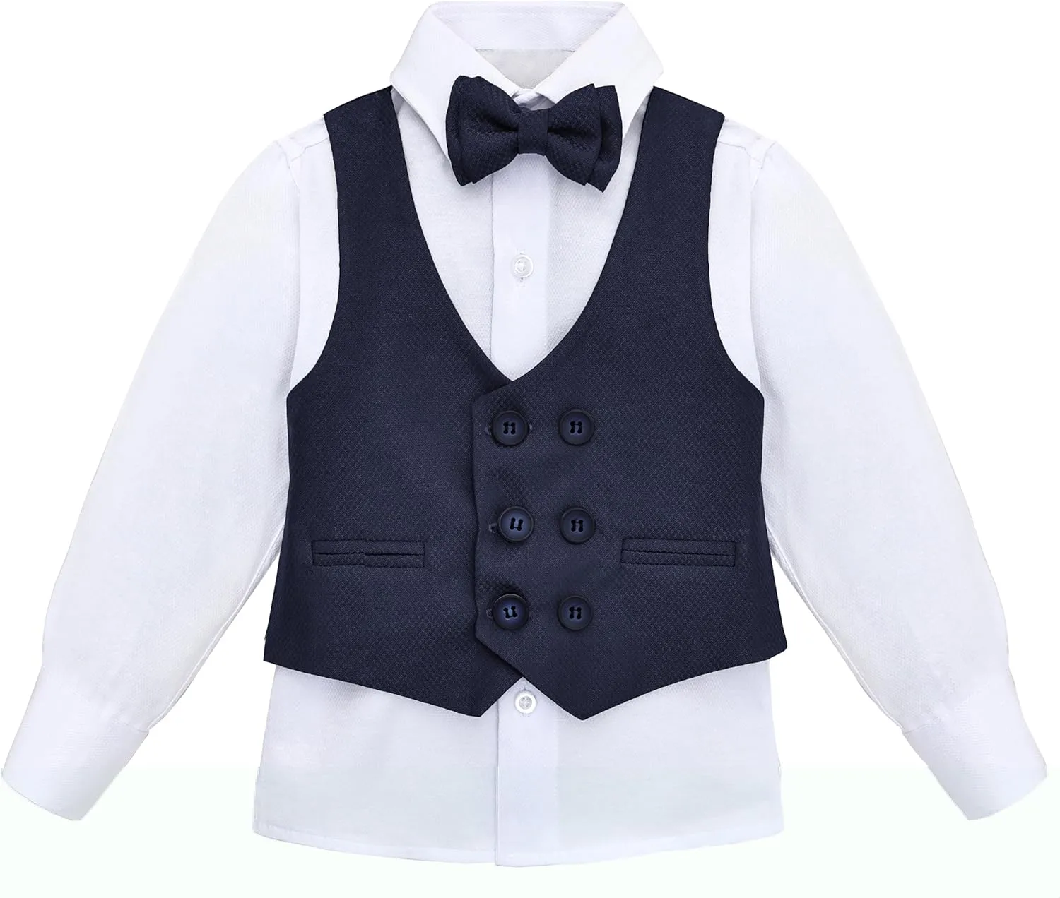 Lilax Toddler & Little Boys Suit Set, Formal Suit Vest, White Dress Shirt, Dress Pants and Bowtie 4 Piece Suit Set