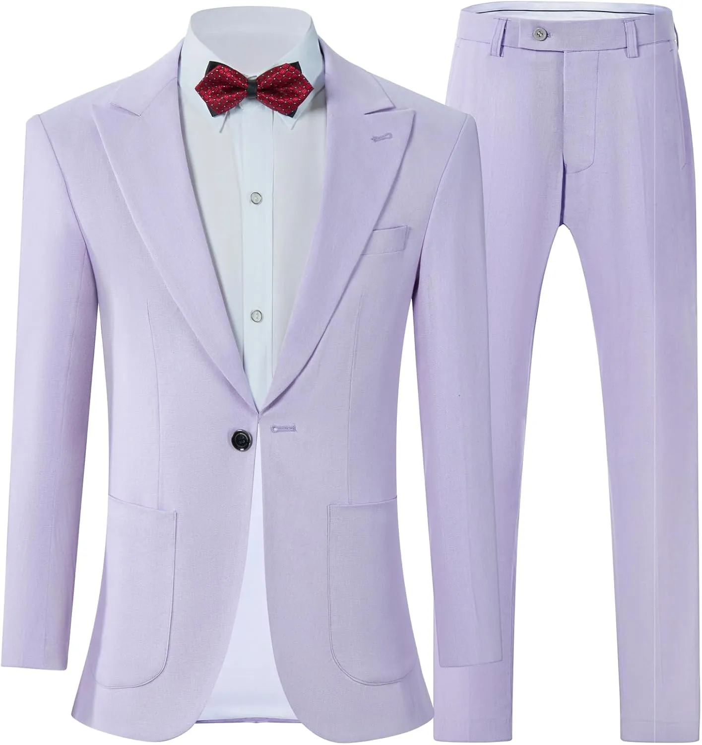 Linen Suit for Men 2 Pieces Slim Fit Casual Suits Groomsmen Tuxedos Wedding Party Blazer Pants Set