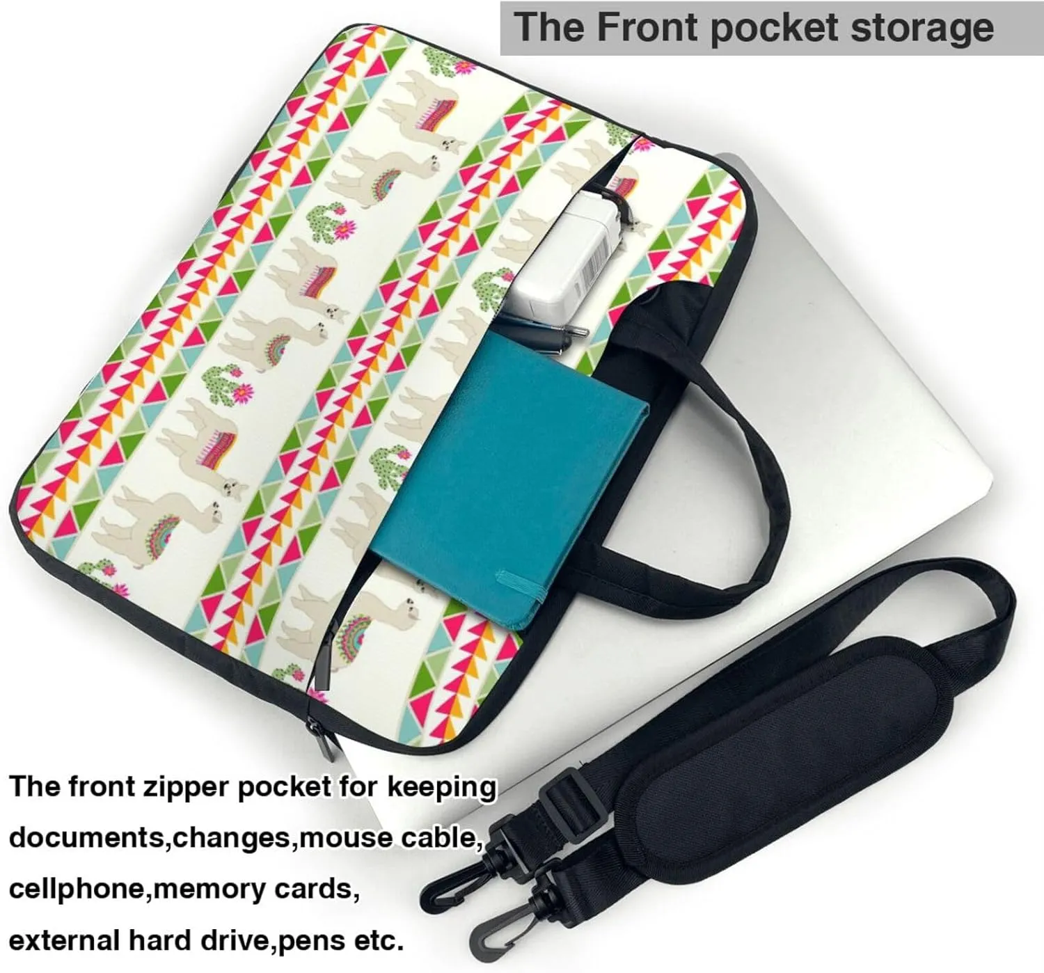Llama and Cactus Print Work Casual Office Laptop Shoulder Messenger Bag 13 inch 14 inch 15.6 inch