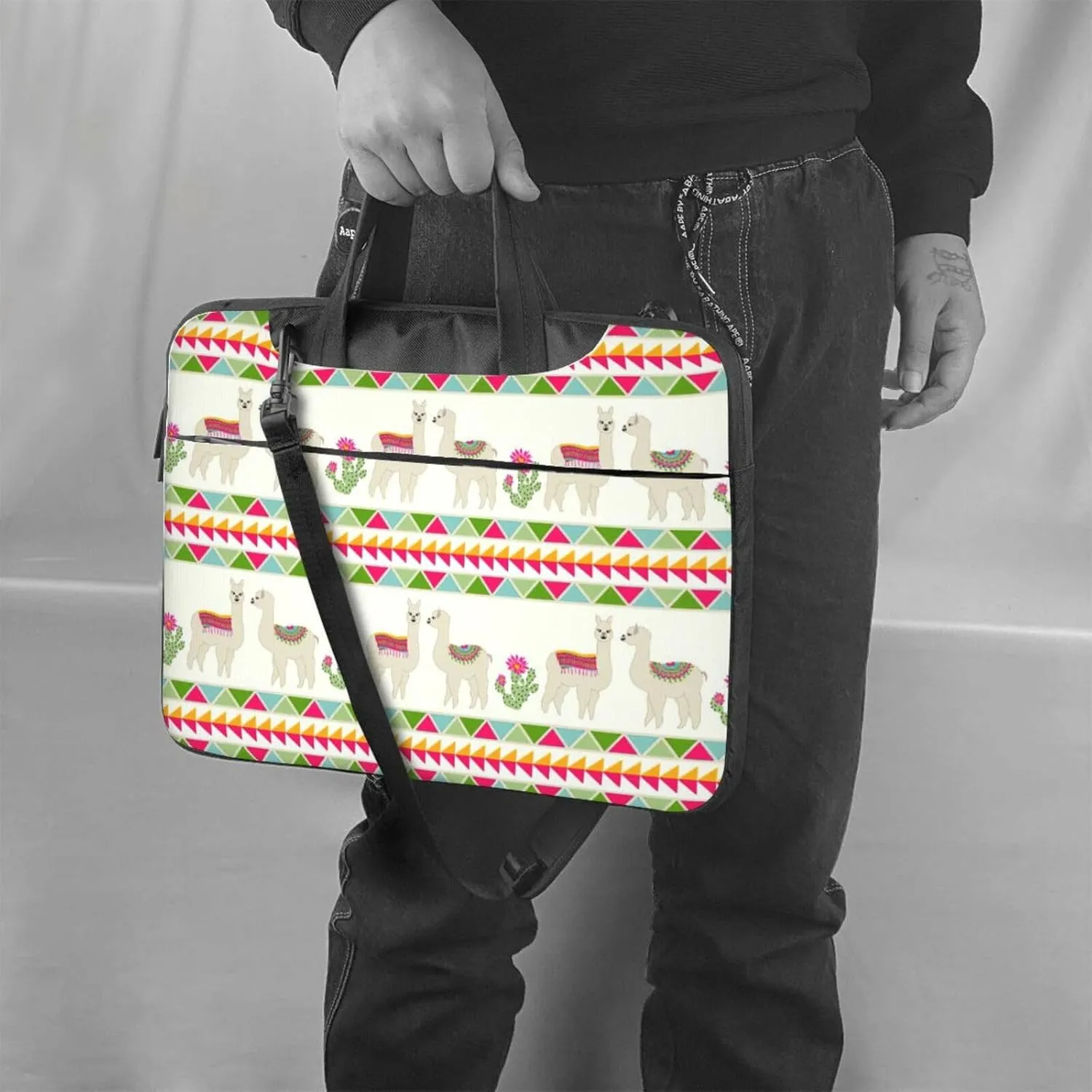 Llama and Cactus Print Work Casual Office Laptop Shoulder Messenger Bag 13 inch 14 inch 15.6 inch