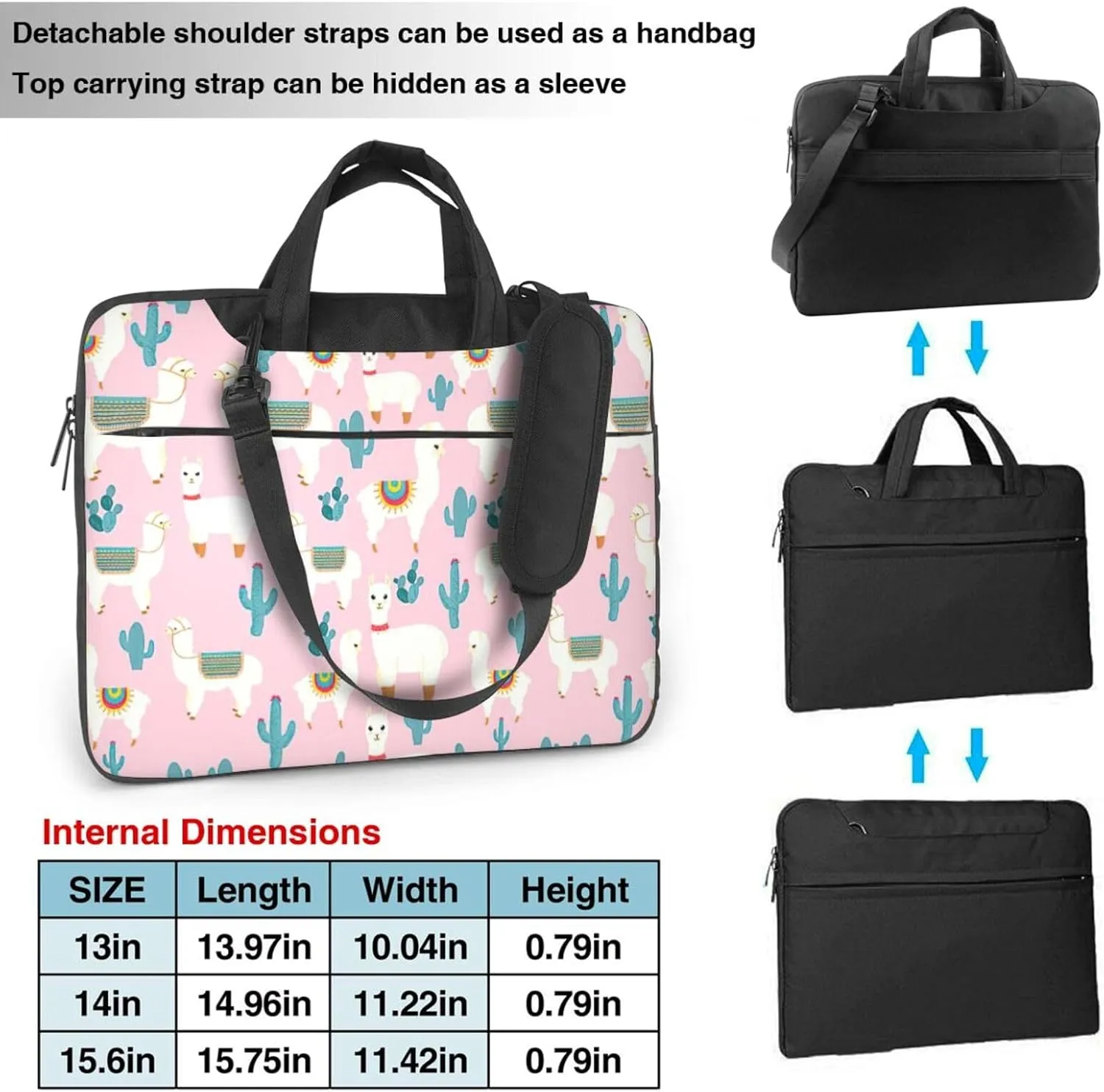 Llama Cactus Print Work Casual Office Laptop Shoulder Messenger Bag 13 inch 14 inch 15.6 inch