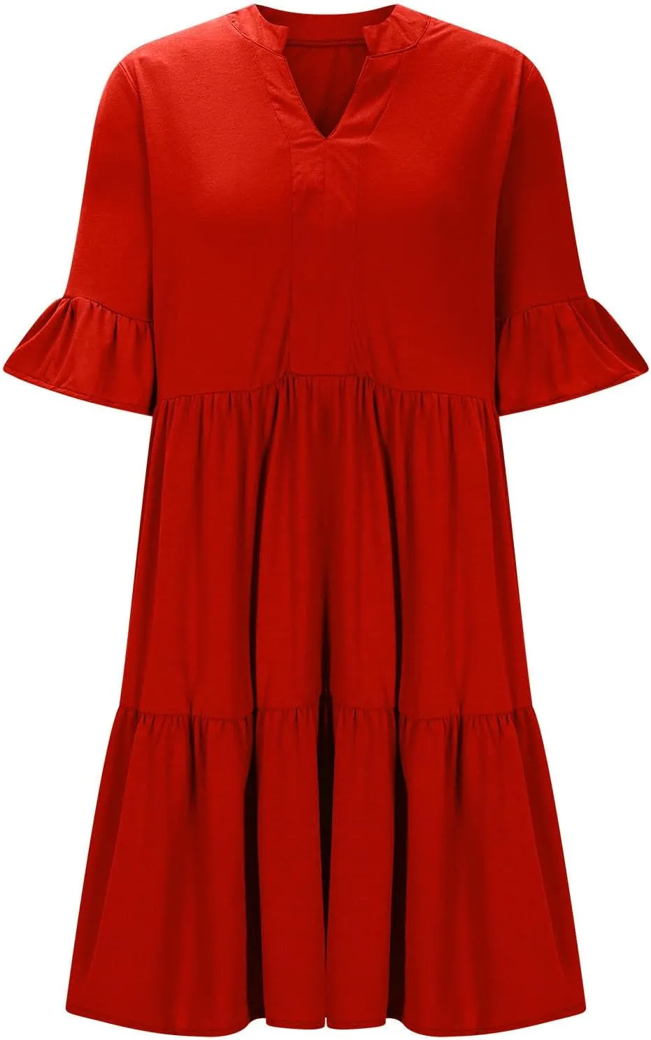 Lmdudan Womens Mini Beach Dress with Pockets 2025 Summer Trendy Dresses Ruffle Short Sleeve V Neck A Line Tiered Flowy Dress