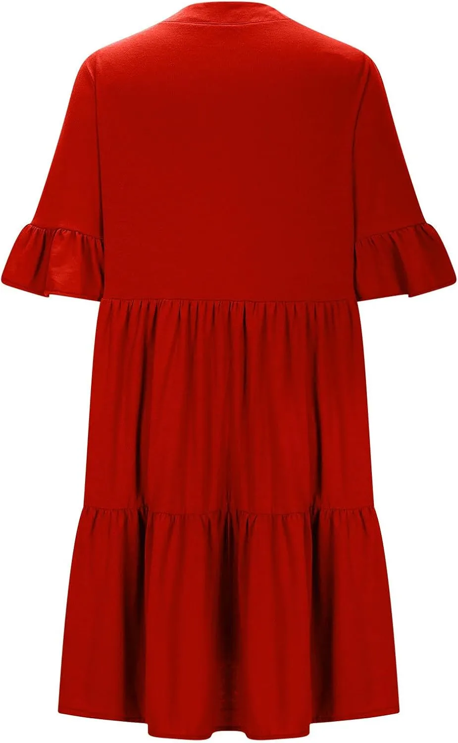 Lmdudan Womens Mini Beach Dress with Pockets 2025 Summer Trendy Dresses Ruffle Short Sleeve V Neck A Line Tiered Flowy Dress