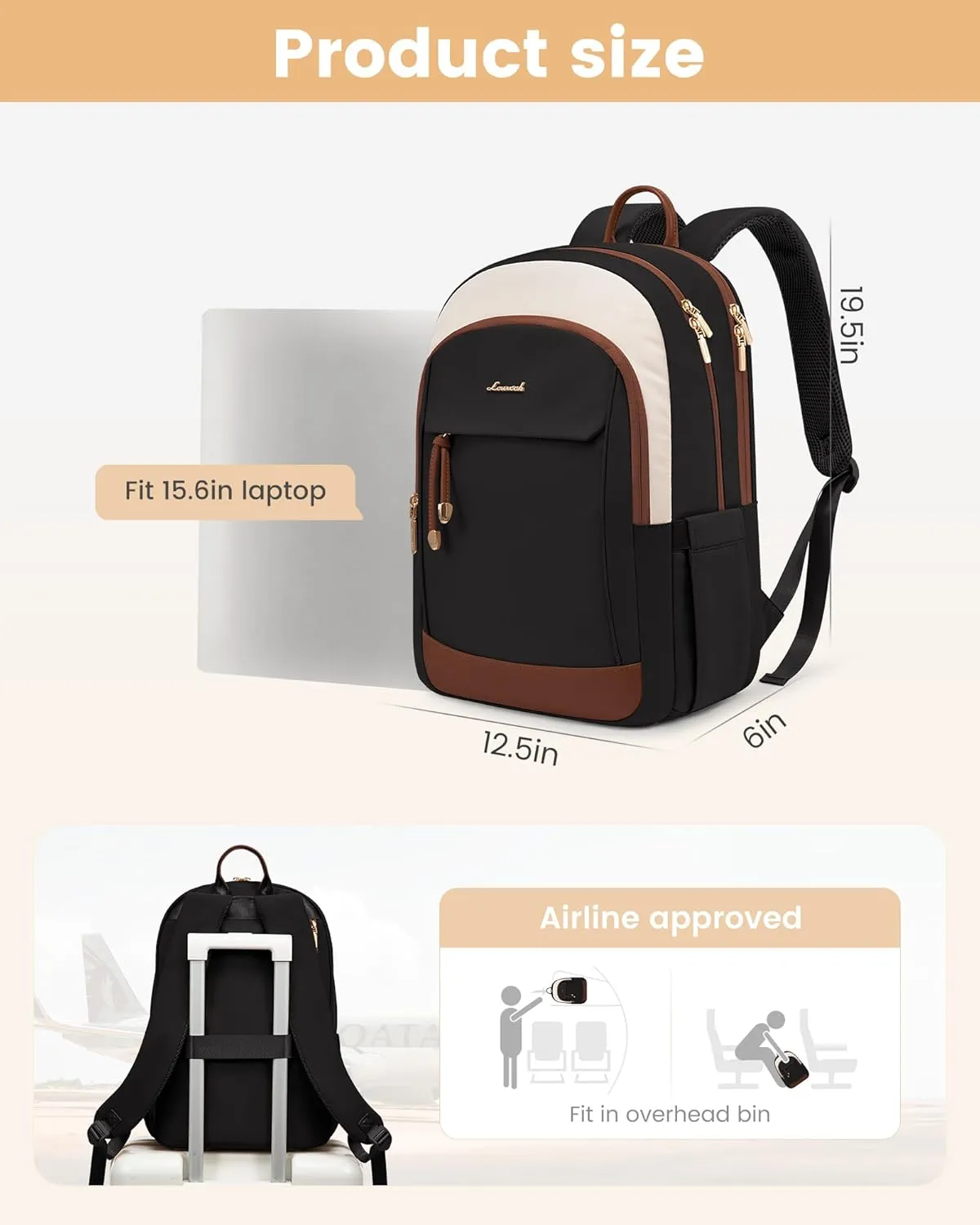 LOVEVOOK Laptop Backpack for Women, 15.6 inch Anti Theft College Backpack Woman with Laptop Compartment, Large Water Resistant Black Computer Daypack for Work Casual Travel Essentials
