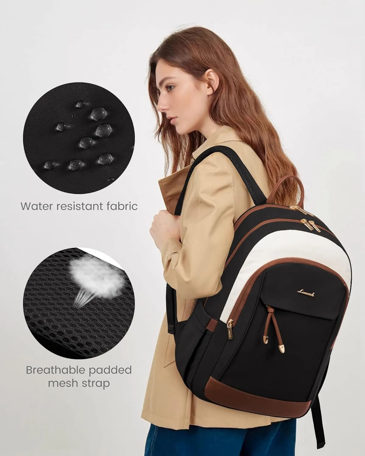 LOVEVOOK Laptop Backpack for Women, 15.6 inch Anti Theft College Backpack Woman with Laptop Compartment, Large Water Resistant Black Computer Daypack for Work Casual Travel Essentials