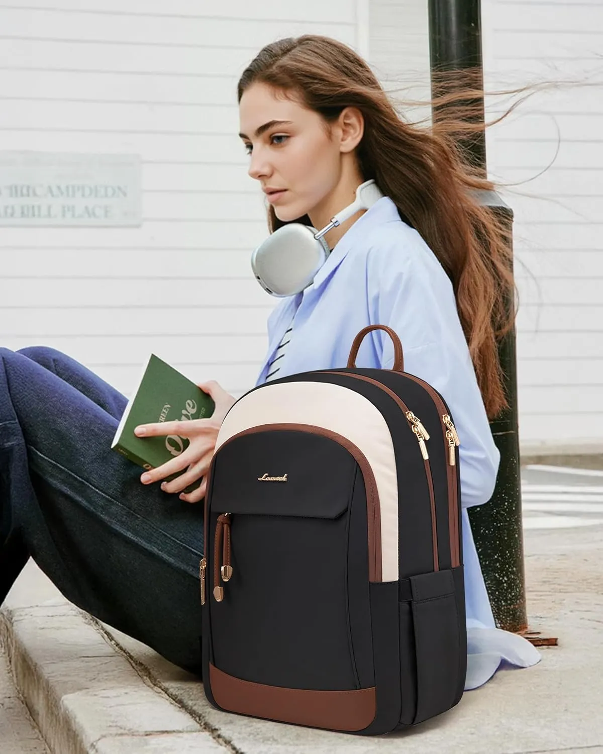 LOVEVOOK Laptop Backpack for Women, 15.6 inch Anti Theft College Backpack Woman with Laptop Compartment, Large Water Resistant Black Computer Daypack for Work Casual Travel Essentials