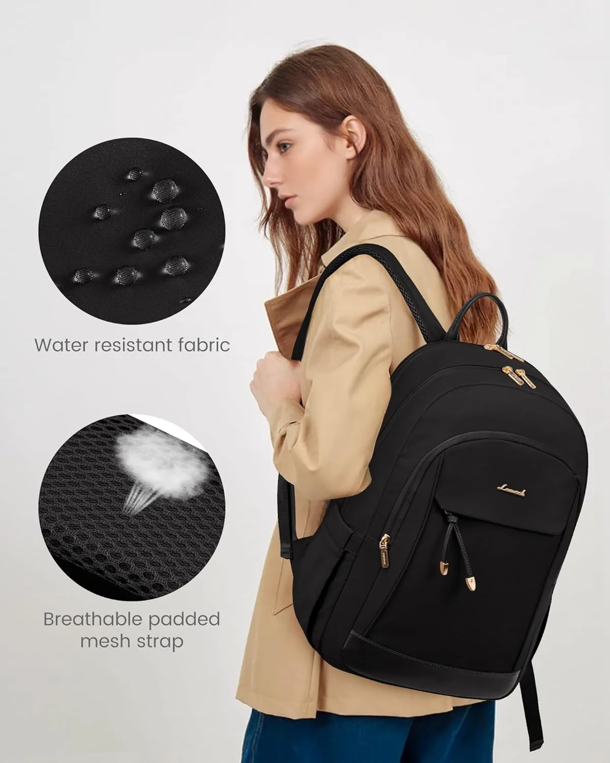 LOVEVOOK Travel Laptop Backpack Women, 15.6 lnch Anti Theft College Backpack Woman with Laptop Compartment, Large Water Resistant Black Computer Daypack for Work Casual Travel Essentials, Black