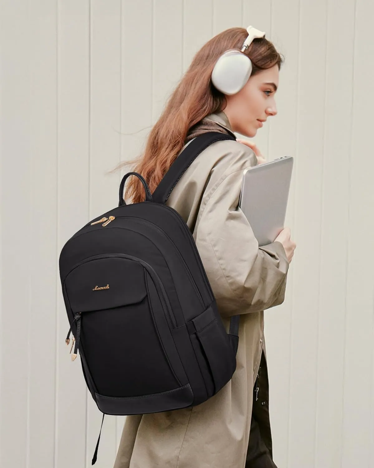 LOVEVOOK Travel Laptop Backpack Women, 15.6 lnch Anti Theft College Backpack Woman with Laptop Compartment, Large Water Resistant Black Computer Daypack for Work Casual Travel Essentials, Black