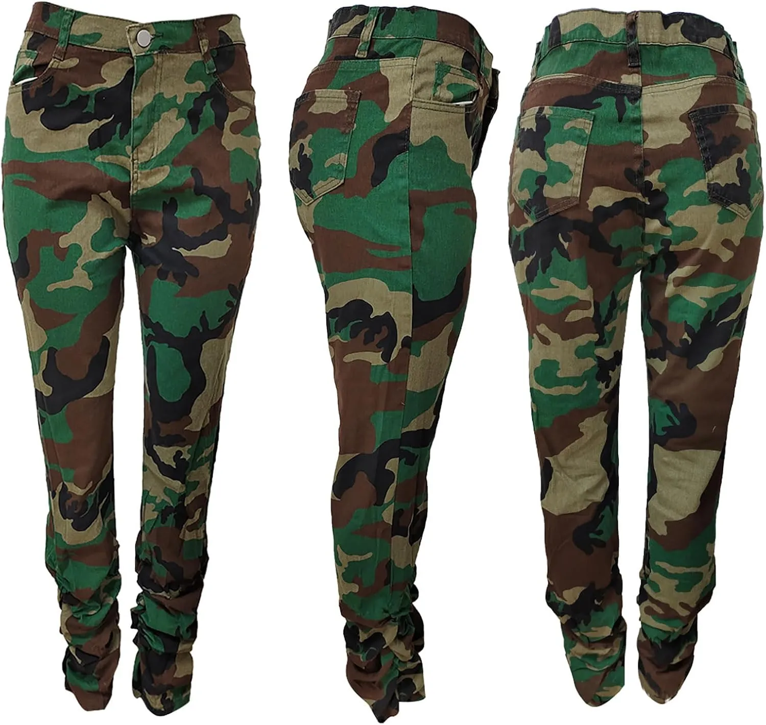 Lucuna Women's Camo Pants Flare Jeans High Waisted Y2K Camouflage Army Fatigue Ripped Bell Bottom Denim Pants