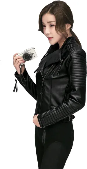 LY VAREY LIN Women's Faux Leather Bomber Jacket Patchwork Punk Moto Biker Coat
