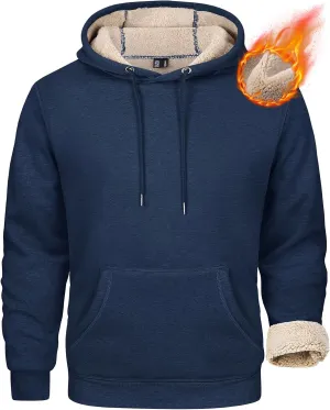 MAGCOMSEN Men's Heavy Hoodie Sherpa Fleece Lined Pullover Thick Winter Hooded Sweatshirt