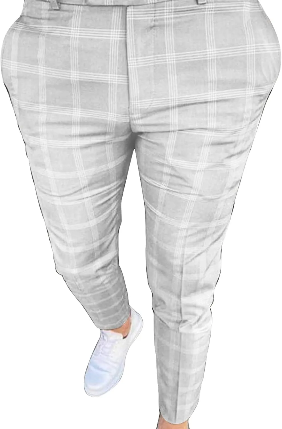 Maiyifu-GJ Men's Pattern Plaid Dress Pants Stripe Slim Fit Stretch Chino Pant Lightweight Skinny Flat Front Trousers