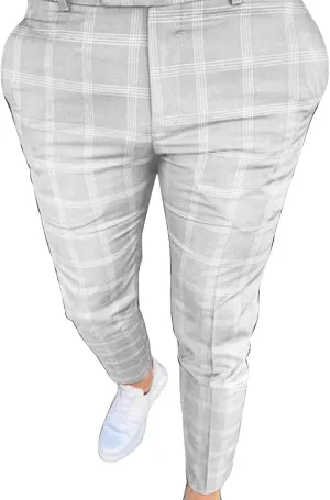 Maiyifu-GJ Men's Pattern Plaid Dress Pants Stripe Slim Fit Stretch Chino Pant Lightweight Skinny Flat Front Trousers