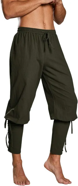Makkrom Mens Medieval Ankle Pants Viking Pirate Costume Lace Up Tapered Banded Renaissance Navigator Halloween Trousers