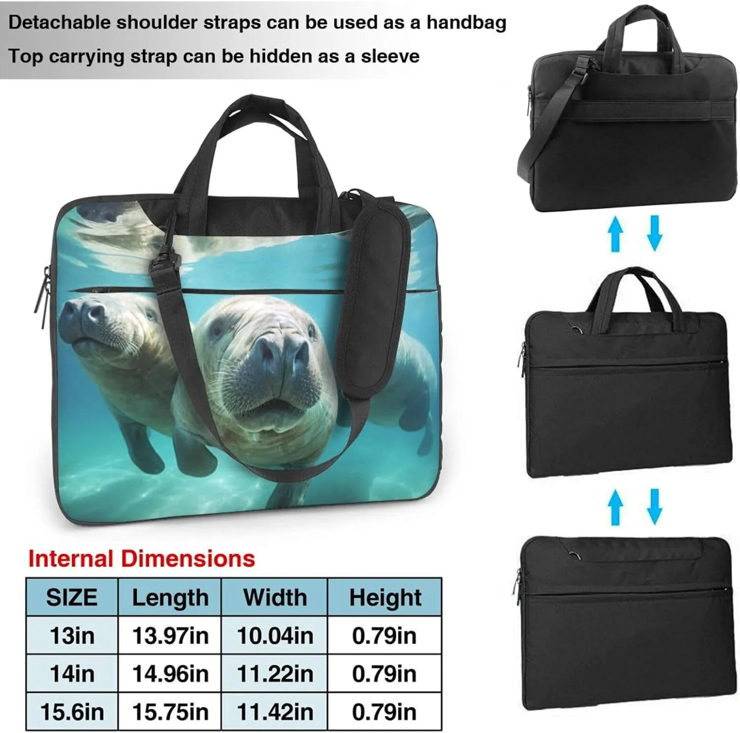 Manatee Animals Print Work Casual Office Laptop Shoulder Messenger Bag 13 inch 14 inch 15.6 inch