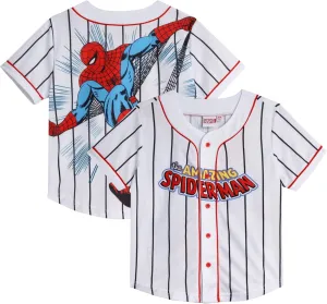 Marvel Spider-Man Boys Baseball Jersey - Novelty Fashion Vintage Spidey Shirt - Avengers Jersey Top for Boys (Sizes: 4-20)