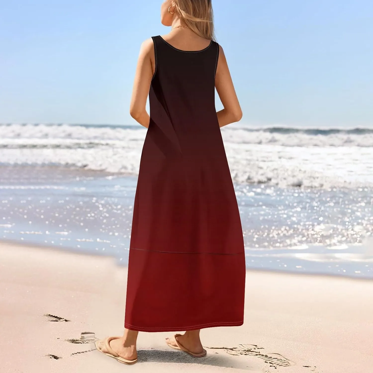 Maxi Sundress for Women 2025 Summer Loose Fit Beach Dress Scoop Neck Sleeveless Tank Dress Casual Vacation Dresses