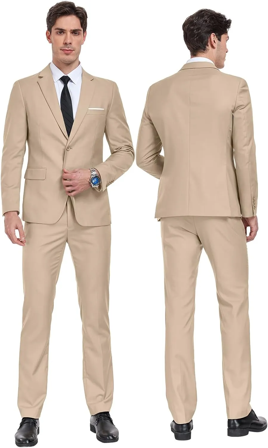 Men Suit 2 Piece Groomsmen Tuxedo Prom Blazer Slim Fit Suits Two Button Wedding Dress Jacket Pants Set with Tie