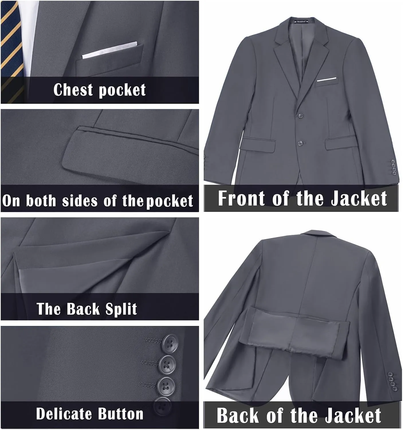 Men Suit 2 Piece Groomsmen Tuxedo Prom Blazer Slim Fit Suits Two Button Wedding Dress Jacket Pants Set with Tie