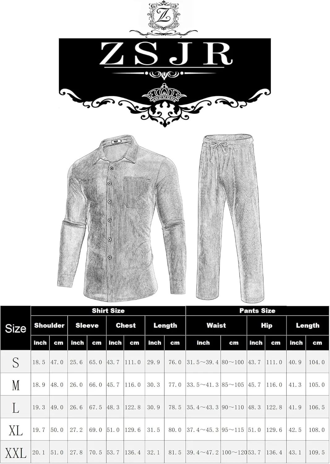 Men's 2 Piece Outfits Corduroy Casual Long Sleeve Shirt Pant Sets Fall Fashion Tracksuits