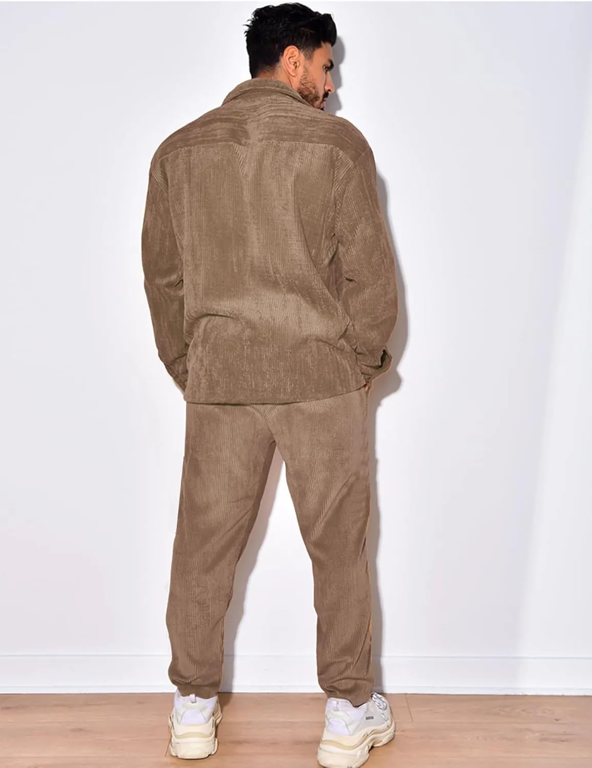 Men's 2 Piece Outfits Corduroy Casual Long Sleeve Shirt Pant Sets Fall Fashion Tracksuits