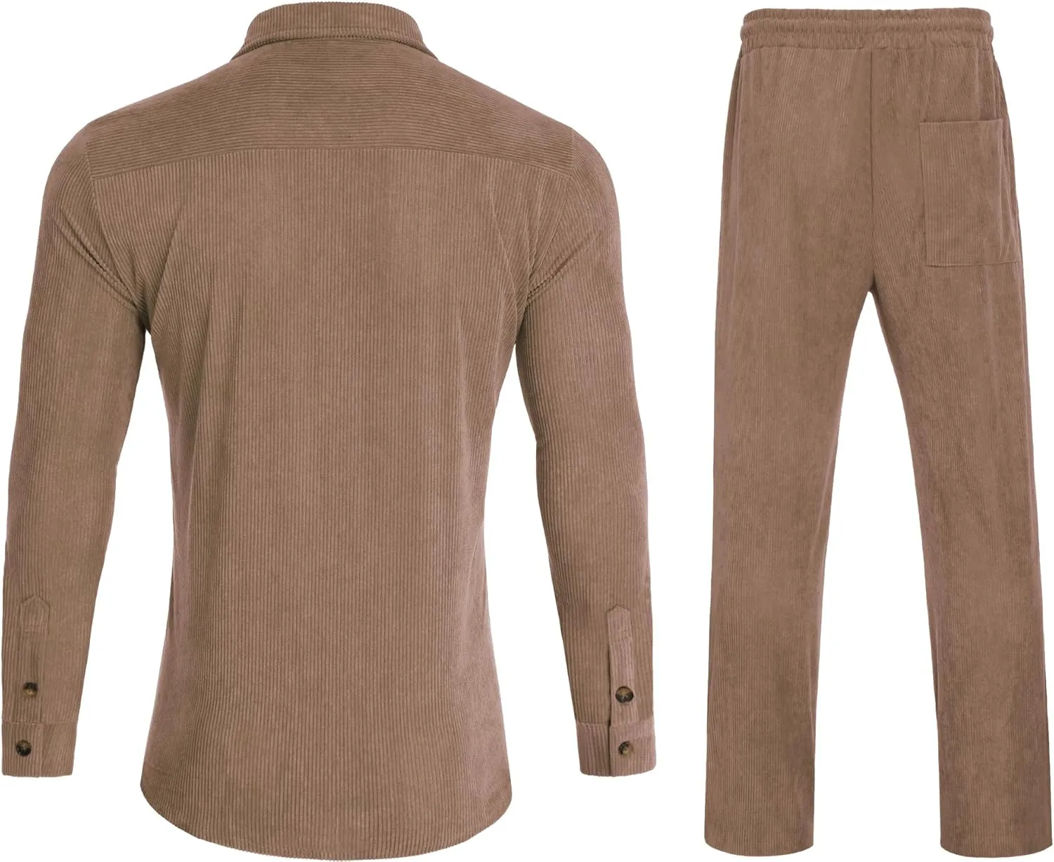 Men's 2 Piece Outfits Corduroy Casual Long Sleeve Shirt Pant Sets Fall Fashion Tracksuits