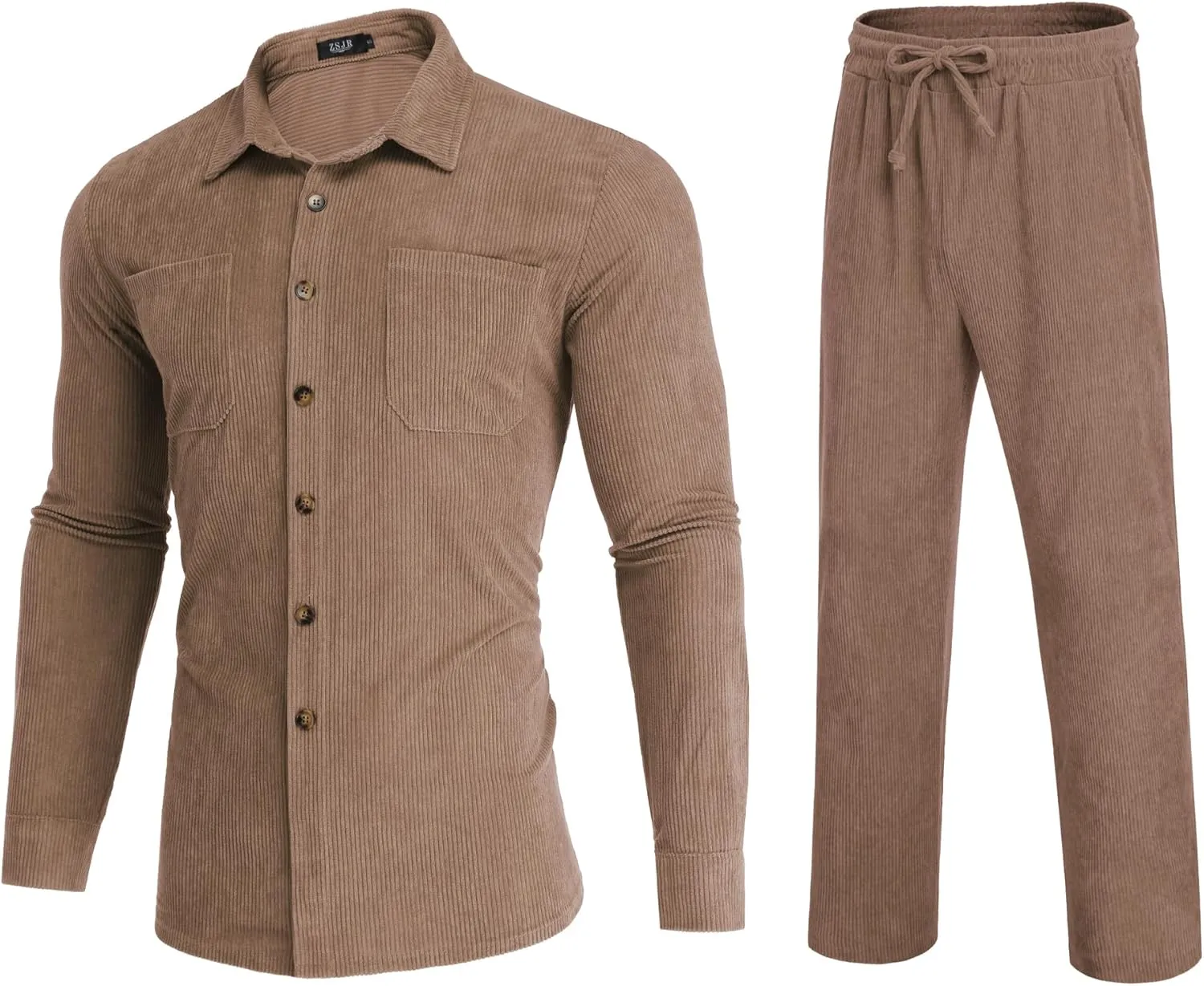 Men's 2 Piece Outfits Corduroy Casual Long Sleeve Shirt Pant Sets Fall Fashion Tracksuits
