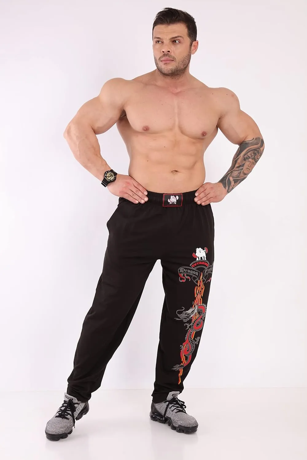 Men's Baggy Pants, Dragon Design Gym Sweatpants