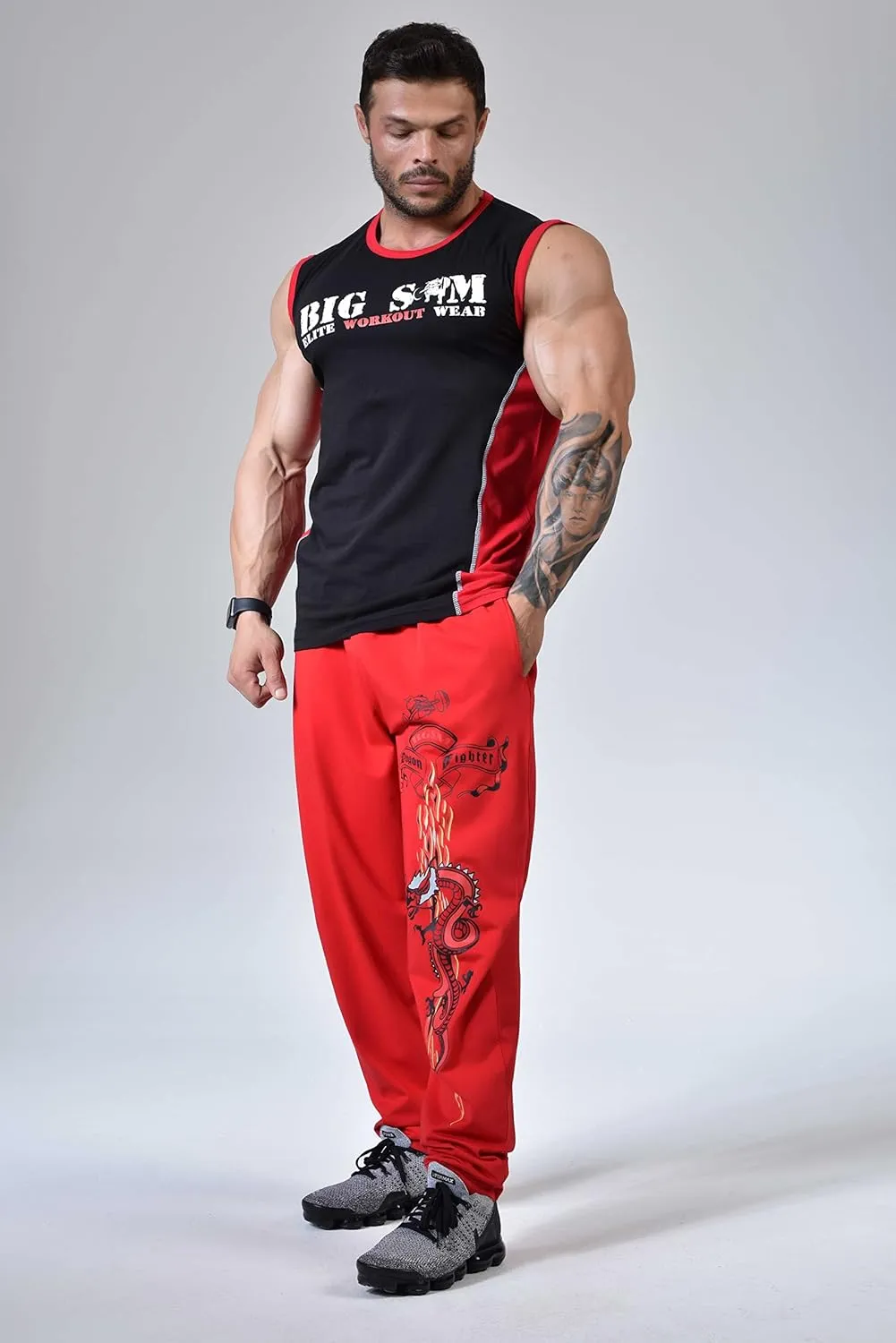 Men's Baggy Pants, Dragon Design Gym Sweatpants