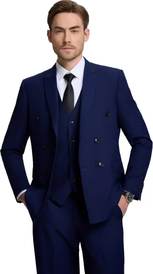Mens Double Breasted Suit Slim Fit 3 Piece Suit Peak Lapel Solid Blazer Jacket Vest Pant Tuxedo Set for Wedding Business